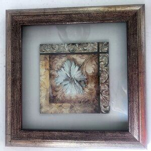 Blue yellow Floral Wall Art Matted & Framed With Golden Wooden Frame 10" X 10"